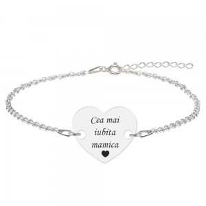 Bratara argint inimioara 16 mm - personalizata cu text